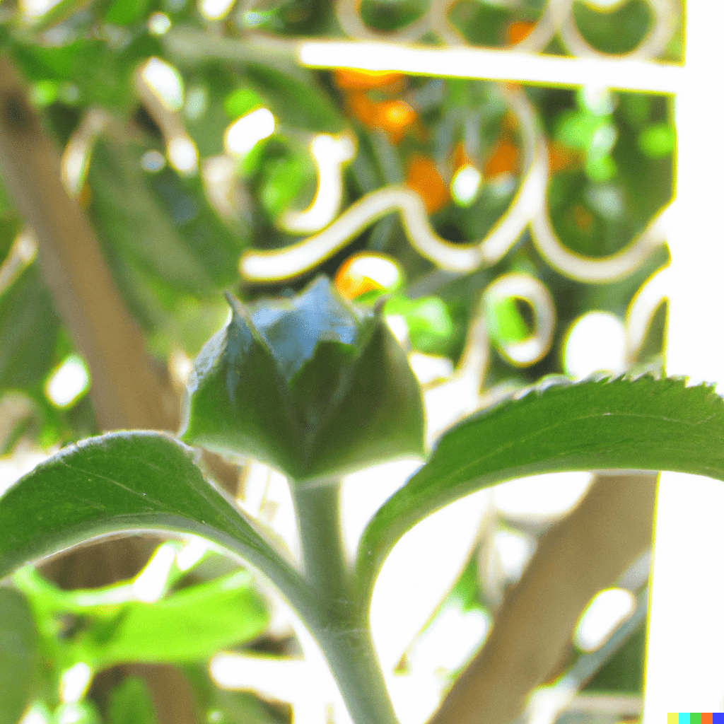 Botão-flor da primeira folha verde